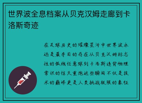 世界波全息档案从贝克汉姆走廊到卡洛斯奇迹